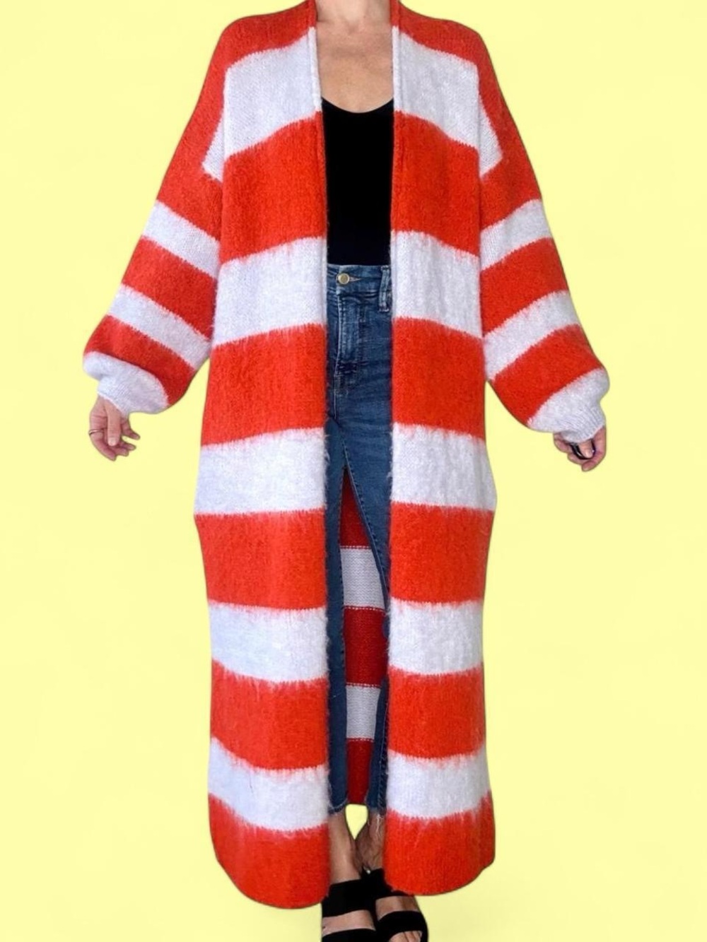 Free People Stripes Mantra Poppy Ice Combo Wool Oversized Long Cardigan